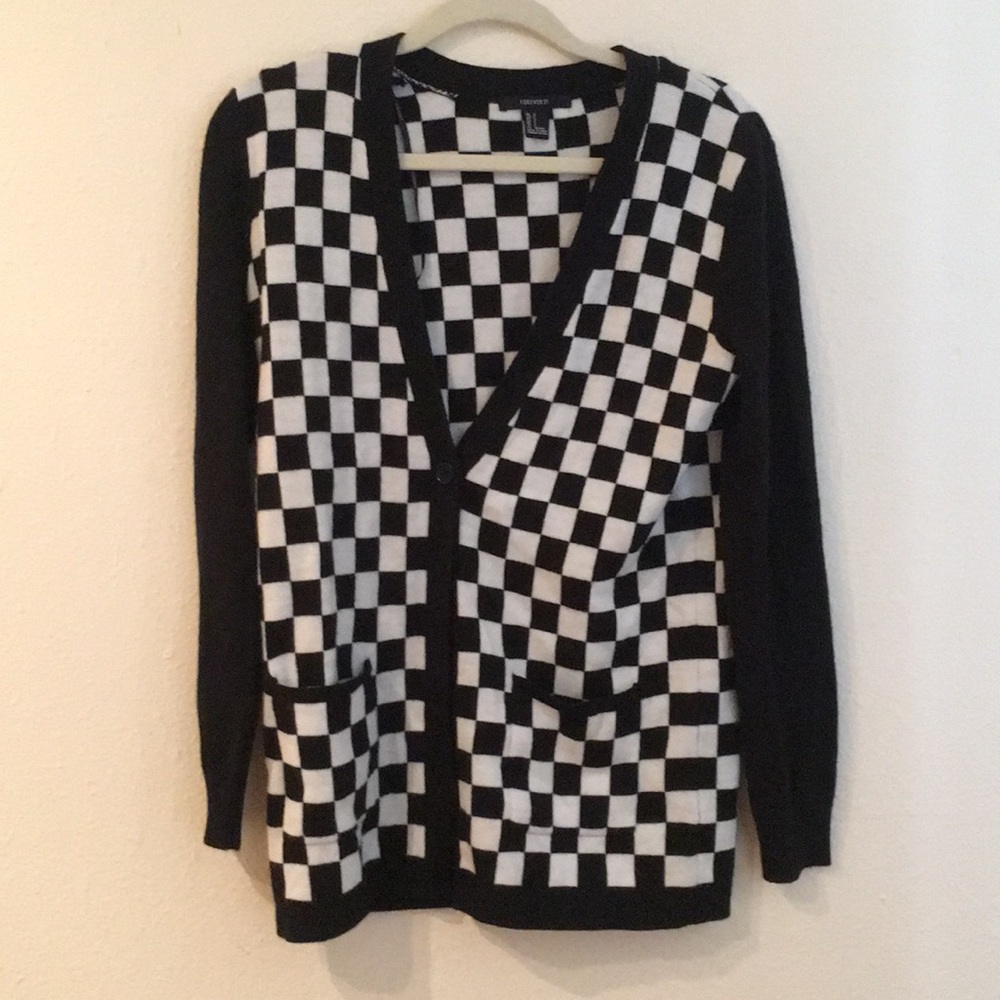 Black and white checkered cardigan